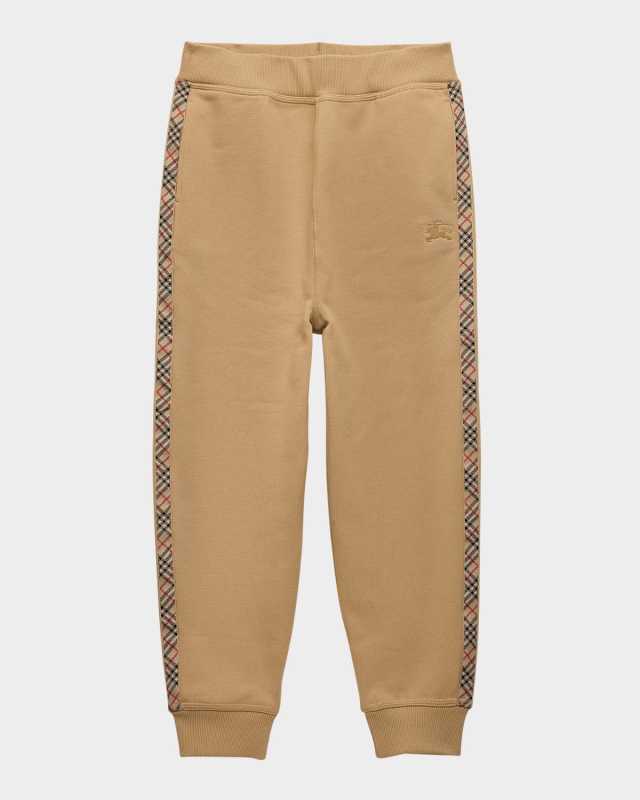 Boy's Jackson Check-Tape Cotton Jogger Pants, Size 3-14